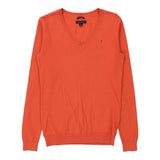 Tommy Hilfiger V-neck Jumper - Small Orange Cotton