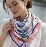 Anyyou Fashion Premium Satin Square Scarf – Vase Floral Pink Silk-Feel Neckwrap for Women