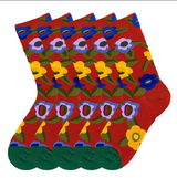 Anyfootwear 5 Pairs Size 5-9 Women Fashion Crew Socks Combed Cotton Abstract Flower Oil Painting Print Colorful Novelty Funny Casual Socks Christmas Gift