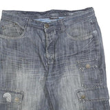 SOUTHERN Mens Denim Cargo Shorts Blue M W32 Cotton Blend Casual Pockets Button