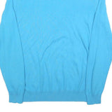 ROYAL CLASS Mens Blue Plain Jumper Crew Neck Basic Knit XL Cotton Lightweight