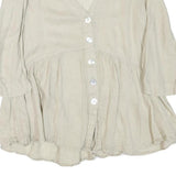 ZARA Womens Beige Cotton Blend Basic Button Long Sleeve V-Neck Top S