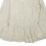 ZARA Womens Beige Cotton Blend Basic Button Long Sleeve V-Neck Top S