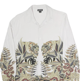 JUSTCAVALLI Mens White & Brown Floral Print Shirt M Stylish Designer Casual Wear