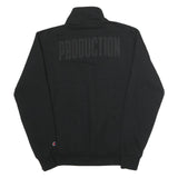 CHAMPION Mens Black Half Zip M Cotton Blend Pullover Sweatshirt Production Print