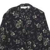 CHAUS Womens Black Floral Rayon Shirt Long Sleeve Collared S Elegant