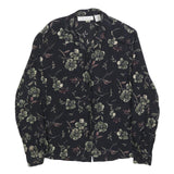 CHAUS Womens Black Floral Rayon Shirt Long Sleeve Collared S Elegant