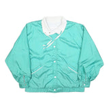 Womens Blue & White Nylon Button Jacket L Plain Lightweight Casual