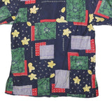 CITY LIFE Womens Navy Blue Green Red Floral Patchwork Silk Shirt S Relaxed Fit
