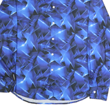 Mens Blue & Black Abstract Pattern Polyester Shirt M Stylish Modern Fit