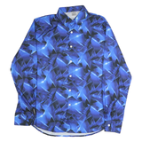 Mens Blue & Black Abstract Pattern Polyester Shirt M Stylish Modern Fit