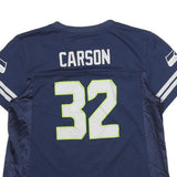 NFL Womens Navy Blue Carson 32 Graphic T-Shirt L Short Sleeve V-Neck Sports