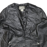 CLIO Womens Black Leather Button Jacket S Woven Classic Tailored