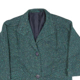 Womens Green Textured Button Jacket M Polyester Blend Classic Oversized