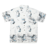 Mens White & Blue Printed Vacation Shirt L Cotton Blend Summer Beach Wear
