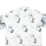 Mens White & Blue Printed Vacation Shirt L Cotton Blend Summer Beach Wear