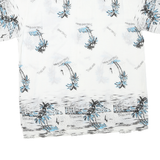 Mens White & Blue Printed Vacation Shirt L Cotton Blend Summer Beach Wear