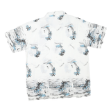 Mens White & Blue Printed Vacation Shirt L Cotton Blend Summer Beach Wear