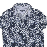 TOMMY HILFIGER Mens Blue & White Floral Short Sleeve Polo Shirt S Cotton Blend