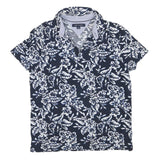 TOMMY HILFIGER Mens Blue & White Floral Short Sleeve Polo Shirt S Cotton Blend