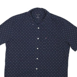 TOMMY HILFIGER Mens Navy Blue Short Sleeve Shirt L Polka Dot Cotton Blend