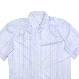 Womens Blue & Pink Striped Shirt S Lightweight Polyester Button Front Summer Top
