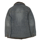 MARVIN RICHARDS Womens Blue Denim Jacket L Cotton Blend Button Faux Fur Collar