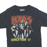 KISS Mens Black Band T-Shirt S Short Sleeve Crew Neck World Tour 77 Graphic
