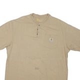 CARHARTT Mens Beige Henley T-Shirt L Short Sleeve Cotton Blend Workwear