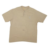 CARHARTT Mens Beige Henley T-Shirt L Short Sleeve Cotton Blend Workwear