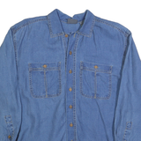 LIZWEAR Womens Blue Linen Shirt S Casual Button Up Long Sleeve
