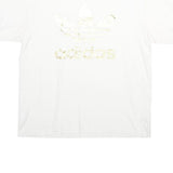 ADIDAS Mens White Gold Logo Graphic T-Shirt L Short Sleeve Crew Neck Casual