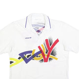 ADIDAS Mens White Graphic Print Short Sleeve Polo Shirt L Cotton Blend Relaxed