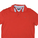 TOMMY HILFIGER Mens Red Short Sleeve Plain Polo Shirt M Classic Fit Logo