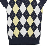 TOMMY HILFIGER Womens Blue Yellow White Patterned V-Neck Basic Knit M Cotton