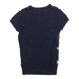 TOMMY HILFIGER Womens Blue Yellow White Patterned V-Neck Basic Knit M Cotton