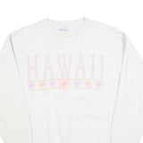 VOULUNTEER Womens White Sweatshirt Hawaii Crew Neck L Pastel Floral Graphic