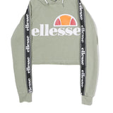 ELLESSE Womens Sage Green Logo Tape Sleeve Cropped Hoodie UK 6 Casual Sweatshirt
