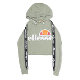 ELLESSE Womens Sage Green Logo Tape Sleeve Cropped Hoodie UK 6 Casual Sweatshirt