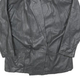 Womens Black Button Leather Jacket L Leather Plain Classic Outerwear