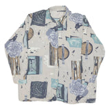 Womens Cream Blue & Brown Abstract Print Shirt XL Button Down Relaxed Fit