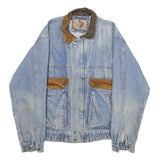 BANDANA Mens Blue Denim Jacket L Cotton Workwear Zip Button Pocket Casual