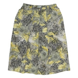 Womens Black & Yellow Paisley Floral Printed Pleated Midi Polyester Skirt M