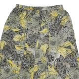 Womens Black & Yellow Paisley Floral Printed Pleated Midi Polyester Skirt M