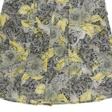 Womens Black & Yellow Paisley Floral Printed Pleated Midi Polyester Skirt M
