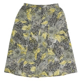 Womens Black & Yellow Paisley Floral Printed Pleated Midi Polyester Skirt M