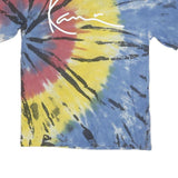 KANI Mens Blue & Red & Yellow Tie Dye T-Shirt S Short Sleeve Crew Neck Cotton