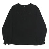 LAURA SCOTT Womens Black Embroidered Blouse Long Sleeve Round Neck L Elegant Top