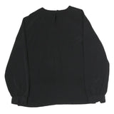LAURA SCOTT Womens Black Embroidered Blouse Long Sleeve Round Neck L Elegant Top