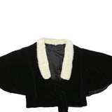 Womens Black Velvet & Cream Faux Fur Collar Cropped Jacket XXS Polyester Blend